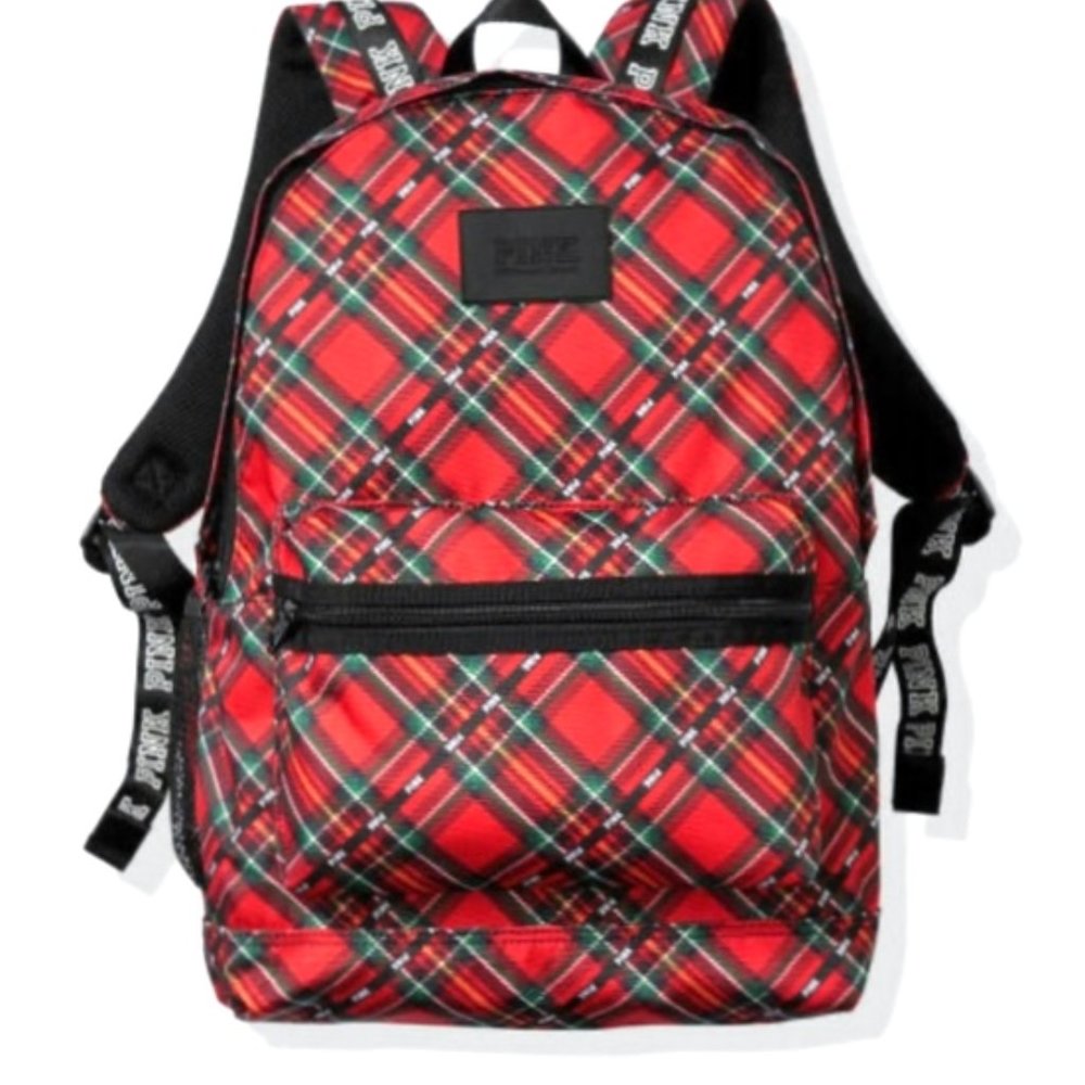 Victoria's Secret PINK Campus Backpack Holiday Red Plaid